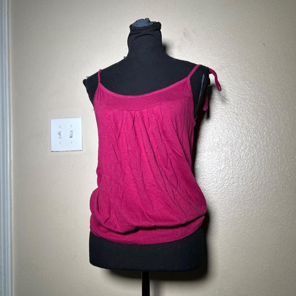 Old Navy 2000s Bubble Hem Cami Tank Top Pink Tie Strap Y2K Medium